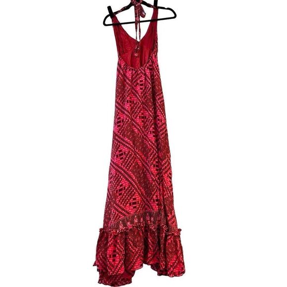 Daughters Of The Revolution Open Back Ruffle Hem Halter Maxi Dress Red Sz 2 - Picture 2 of 4